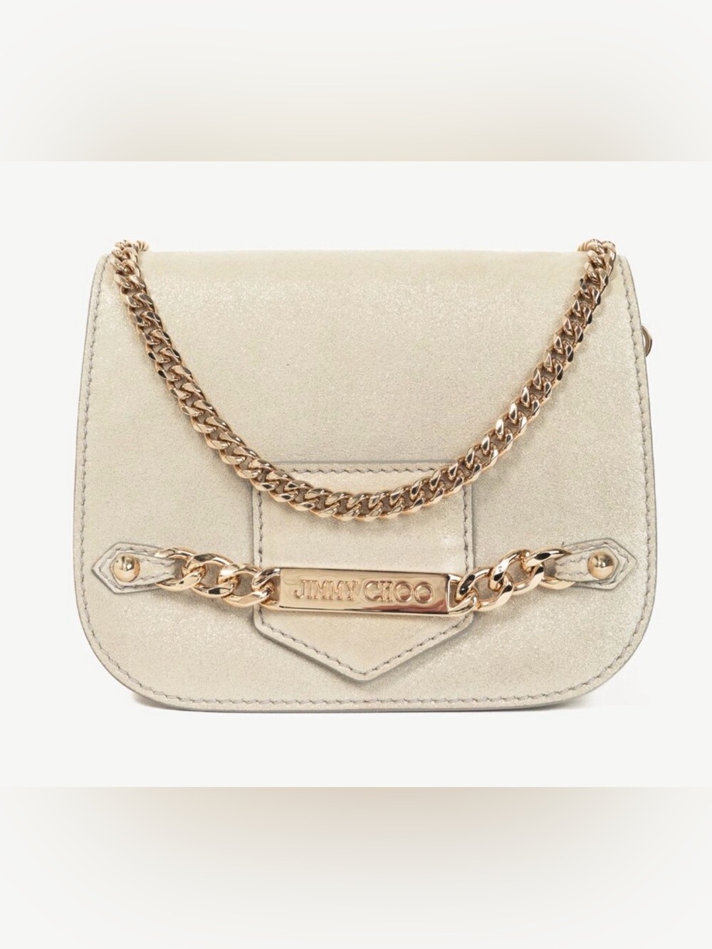 Jimmy Choo Cream Crossbody Bag with Gold Chain Detail